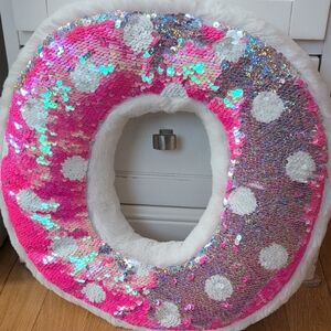 Pink and Silver Flip sequin "O" Initial  Donut Pillow